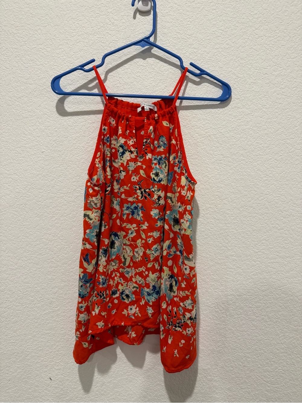 Collective Concepts Red Floral Halter Cami with Blue and Cream Accents